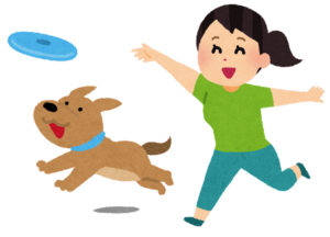犬と遊ぶ人