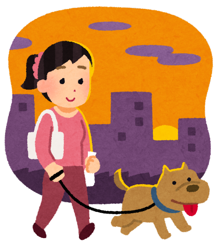 犬と散歩する女性